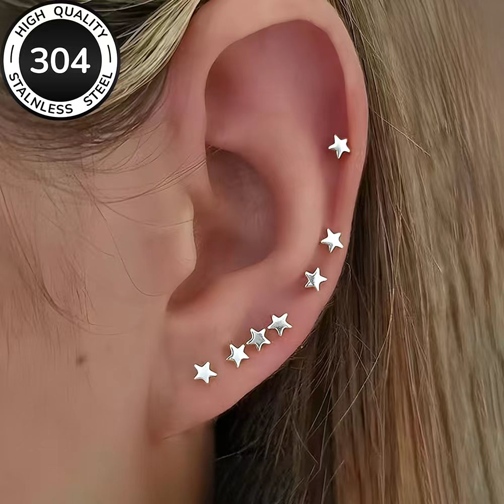 7-Pair Women's Stainless Steel Golden Earring Set